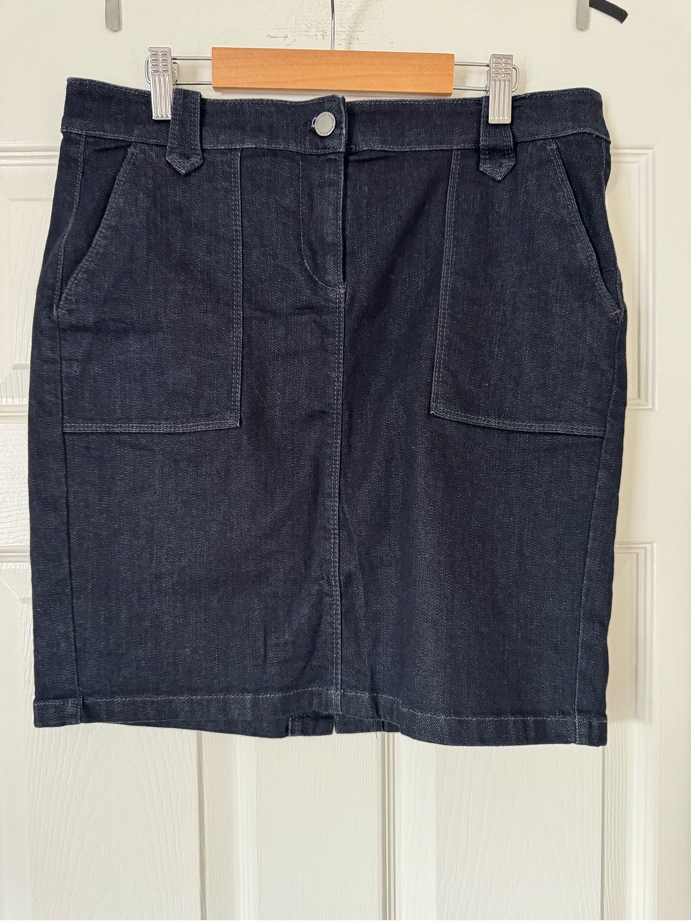 Ann Taylor Classic Dark Blue Denim Skirt - Women's Straight Pocket Skirt Sz 4